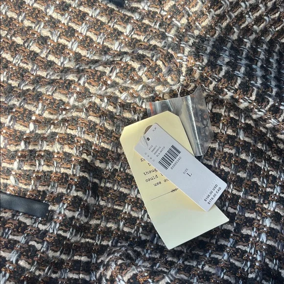 Brand New - By Anthropologie Vegan Leather-Trimmed Tweed Lady Jacket - Picture 7 of 10